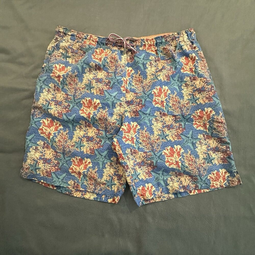 Peter Millar Swim Trunks Seaside Collection Mens M Blue AOP Lined Drawstring